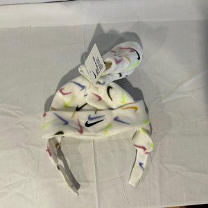 Infant Nike Swoosh Logo Print Cream Fleece Trapper Hat & Mittens Set NWT